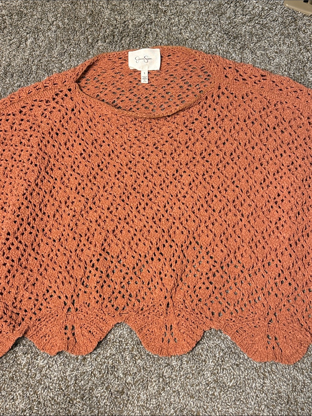 Jessica Simpson Open Crochet Crew Sweater - Burnt Orange